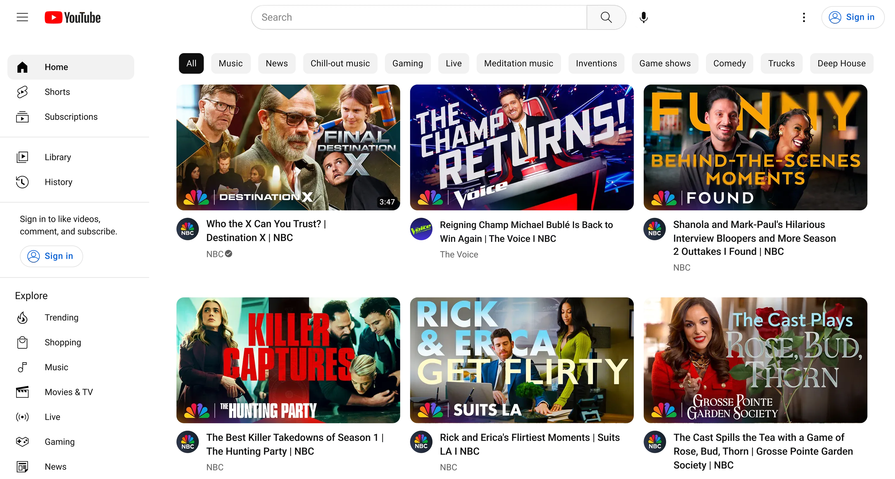 NBC YouTube page featuring social thumbnail designs